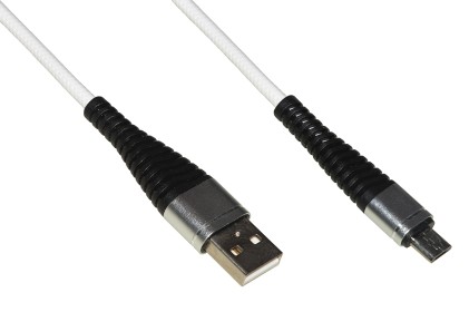 *Cavo Micro Usb Mt 1 Guaina Intrecciata Con Protezione Flessibile Sul Connettore Colore Bianco