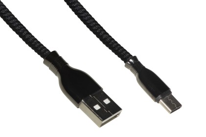 *Cavo Micro Usb Mt 1 Guaina Intrecciata Connettori Zinco-Alluminio Colore Nero Con Copriconnettore Rinforzato Per L'Estrazione