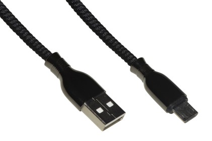*Cavo Usb Tipo "C" Mt 1 Guaina Intrecciata Connettori Zinco-Alluminio Colore Nero Con Copriconnettore Rinforzato Per L Estrazione