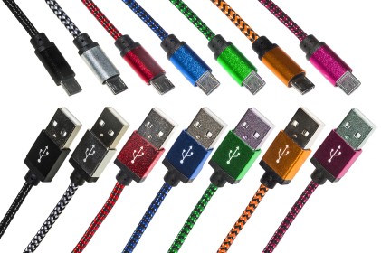 Kit 6 Cavi Micro Usb Mt 1 Guaina Intrecciata Colore Nero, Bianco/Nero, Rosso, Blu, Verde, Arancione, Rosa