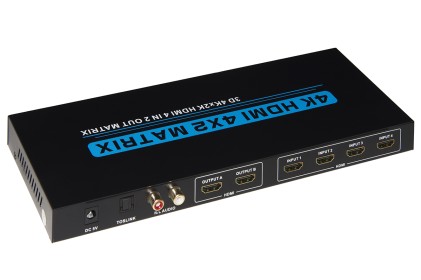 Video Matrix Per 4 Dispositivi Hdmi Con 2 Tv Hdmi, Audio Digitale + Analogico, Telecomando