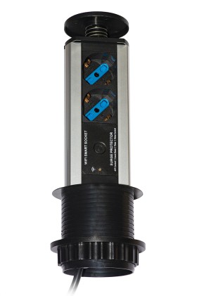 Multipresa Wireless Da Tavolo A Scomparsa Con 2 Porte Ita/Schuko, Alloggiamento Alluminio Cavo 1,8 Mt