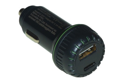 Caricabatteria Da Auto 5 Volt 3A Con Due Porte Usb A+C Per Smartphone Tablet