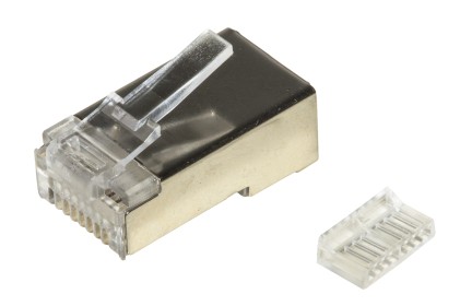 Confezione 100 Connettori 8 Poli Cat 5E Schermato Rj45 Con Inserto Per Cavo Flessibile