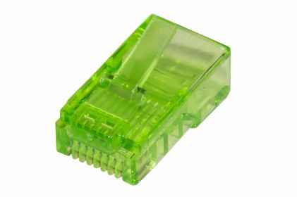 Confezione 100 Connettori 8 Poli Cat 5E Utp Non Schermato Rj45 Verde Per Cavo Flessibile