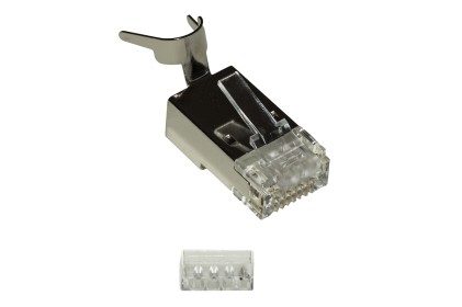 Confezione 10 Plug Schermati 8 Poli Rj45 Per Cavo Fino A 1,5 Mm2 Cat 5E, 6, 6A E 7 Con Inseritore Per Cavo Solido O Flessibile