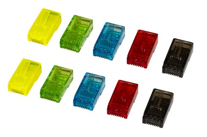 Confezione 10 Plug 8 Poli Rj45 Cat 5E Blu Giallo Rosso Verde Nero (2 Per Colore)