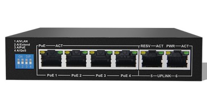 Switch Di Rete 6 Porte Con 4 Porte 10/100 Poe + 2 Porte Uplink 10/100