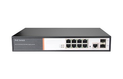 Switch Di Rete 8 Porte Gigabit Poe 150 Watt + 2 Porte Sfp E Una Porta Console Rj45 Layer 2