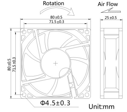 Ventola Ball Bearing 80X80X25 12 Volt Connettore 3 Fili Con Viti Incluse