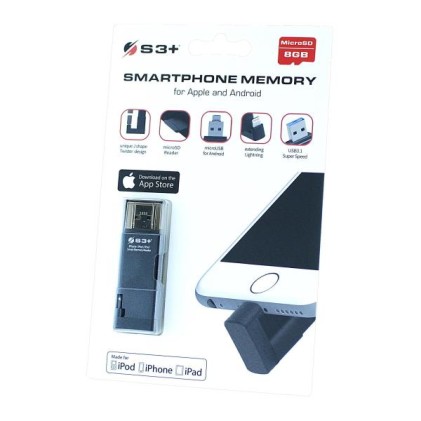 S3+ Micro Sd 8Gb Cl10 Con Adattatore Smartphone Lightning/Micro Usb/Usb (Apple - Android)