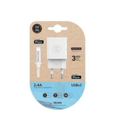 TechOneTech Caricatore da rete + Cavo da USB-A a Lightning 1m - Rivestito in Nylon Intrecciato