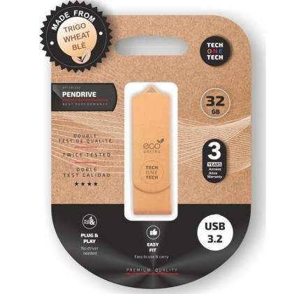 TechOneTech ecoTech Memoria USB 3.2 32GB (Pendrive) - Fatto con paglia di grano