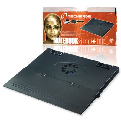 Stand per notebook nero con ventola e 4 porte USB 2.0