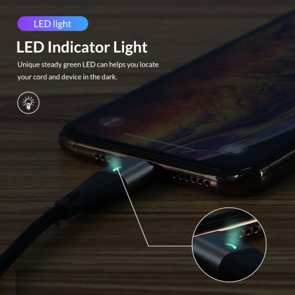 Cavo dati / ricarica USB a micro USB in Nylon magnetico con LED di controllo 18W 3A QC3.0 Fast Charging