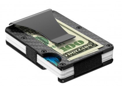 Porta Carte Di Credito In Fibra Di Carbonio Con Blocco Rfid Con Fermasoldi