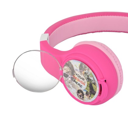 Cuffia Per Bambini Colore Rosa Con Matite, Personalizzabile - Connettore 3,5Mm Volume Ridotto Ipoallergenica