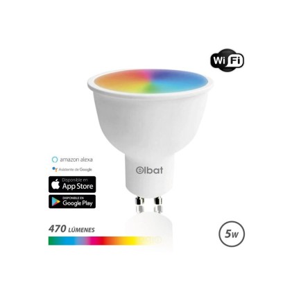 Lampadina LED Elbat Smart Wi-Fi GU10 5W 470lm RGB - Temperatura da 2700K a 6000K - Controllo vocale - Telecomando - 3 modalit&agrave; colore: Freddo, Naturale e Caldo