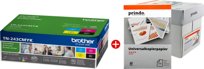 ORIGINALE Brother Value Pack nero / ciano / magenta / giallo TN-243CMYK MCVP 03 + Prindo Carta universale 2500 fogli