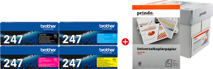 ORIGINALE Brother Value Pack nero / ciano / magenta / giallo TN-247 MCVP 01 + Prindo Universal Papier 2500 Blatt 9900 pagine