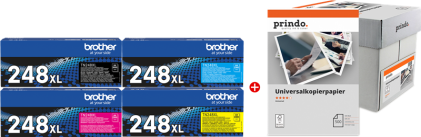 Brother TN-248XL MCVP nero / ciano / magenta / giallo / Bianco Value Pack (+ Prindo Universal Papier 2500 Blatt)