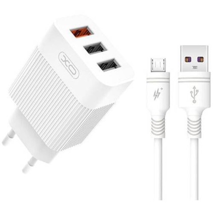 Pacchetto caricabatteria XO L72 1x USB-A 18W Quick Charge 3.0, 2x USB-A + cavo da USB-A a MicroUSB