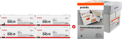 Canon Value Pack nero / ciano / magenta / giallo 045H MVCP + Prindo carta universale 2500 fogli 9400 pagine