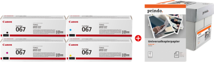 Canon 067 MCVP nero / ciano / magenta / giallo / Bianco Value Pack (+ Prindo Universal Papier 2500 Blatt)