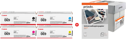 ORIGINALE Canon Value Pack nero / ciano / magenta / giallo / Bianco 069 MCVP + Prindo Universal Papier 2500 Blatt 7800 pagine