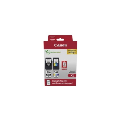 ORIGINALE Canon Value Pack nero / differenti colori PG-560XL+CL-561XL + 10x15 cm Fotopapier 50 fogli 700 pagine