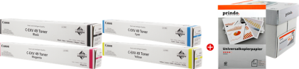Canon Value Pack nero / ciano / magenta / giallo C-EXV49 MCVP + Prindo Universal Papier 2500 fogli 93000 pagine