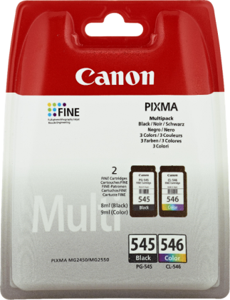 Canon Value Pack nero / differenti colori PG-545+CL-546 MCVP + Prindo Green Recycling papier 500 fogli