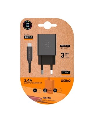 Caricabatterie da parete TechOneTech + Cavo da USB-A a USB-C da 1 m - Rivestito in nylon intrecciato