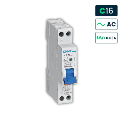 Interruttore Magnetotermico Differenziale Chint Tipo Ac Curva C 1P+N 1M 6Ka C16 30Ma 230V
