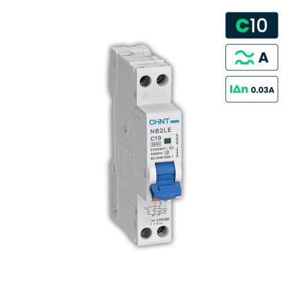 Interruttore Magnetotermico Differenziale Chint Tipo A Curva C 1P+N 1M 6Ka C10 30Ma 230V