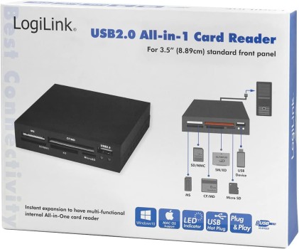 LogiLink Lettore Multiplo di schede di Memoria 3,5 Pollici USB 2.0 Interno con USB Frontale