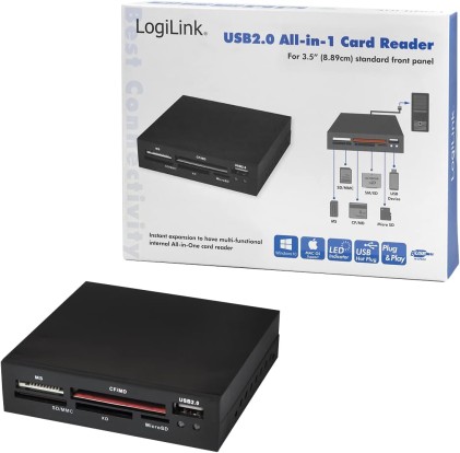 LogiLink Lettore Multiplo di schede di Memoria 3,5 Pollici USB 2.0 Interno con USB Frontale
