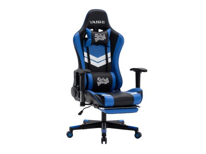 Yashi Sedia Gaming Blu Con Poggiapiedi Imbottita Con Poggiatesta, Schienale Reclinabile Max 135, Cu