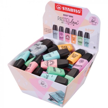 Espositore Stabilo Boss Mini Pastellove con 50 pennarelli fluorescenti - Linea tra 2 e 5 mm - Inchiostro a base d acqua - Anti-essiccazione - Colori assortiti