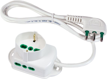 Multipresa Con 1 Uscita Frontale E Due Laterali  Bipasso Cavo Mt 1,5 Spina Ita 16A 90°