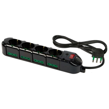 Multipresa 12 Prese Bipasso Con Interruttore Protezione Sovratensioni Spina 90° Ita 16A Nera