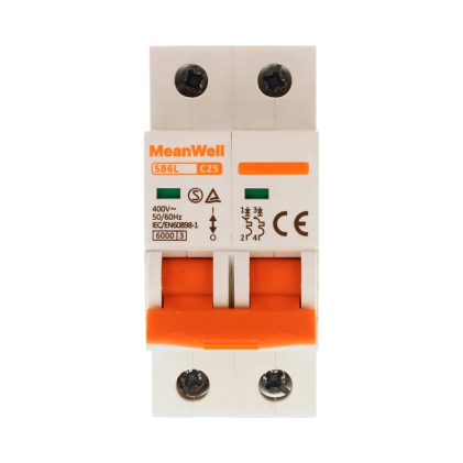 Interruttore Magnetetermico Meanwell Curva C 2P 2M 6Ka C25A Ac 400V Ip20 Iec60898