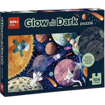 Puzzle Fluorescente Apli sistema solare - Glow in the Dark - 104 Pezzi - Dimensioni 5 x 5 cm