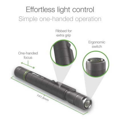 GP Battery Torcia LED PP16 Penna Design Regolabile 140lm e 20lm con 2 Batterie Mini Stilo AAA