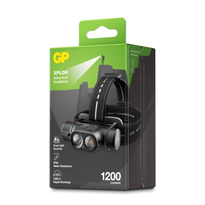 GP Battery Torcia LED Frontale PHR19 1200LM Ricaricabile USB-C con 3 Batterie Mini Stilo AAA