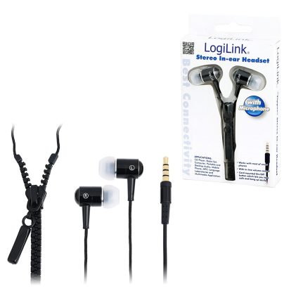 LogiLink auricolari Zipper con Microphone 3.5mm nero HS0021