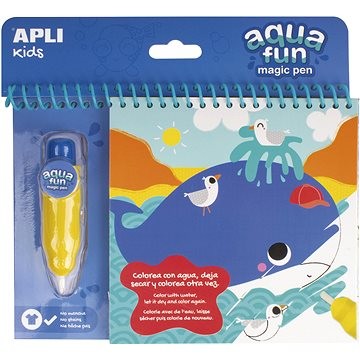 Apli Bloc Dipingi e colora con acqua marina - Blocco con 6 fogli da disegno - Pennello ricaricabile con acqua