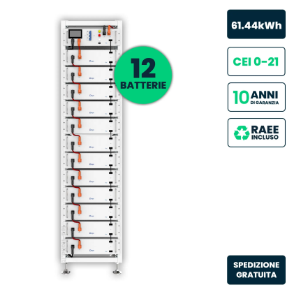 V-TAC Kit di Accumulo Rack HV Deye 61.44kWh LFP 614.4V 100Ah 125A Bianco CEI 0-21