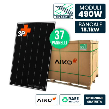 V-TAC Bancale 18kW con 37 Pannelli Solari AIKO 490W TIER-1 N-Type ABC Bifacciali Black Frame 1762x1134x30mm