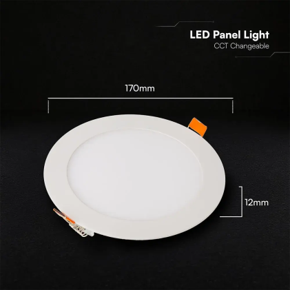 V-TAC PRO Mini Pannello LED Chip CREE 12W 100LM/W Rotondo da Incasso (Foro 160mm) Bianco CCT